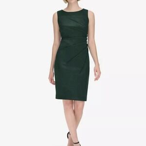 Calvin Klein Green Sunburst Seam Stretch Crepe Sleeveless Sheath Dress Size 12